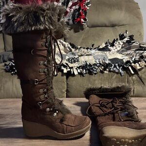De Blossom Collection Brown Faux Fur Winter Boots